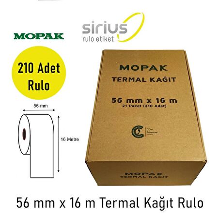 Mopak 56x16 Termal Pos Rulosu & Yazarkasa Kağıdı 1 Koli (210 Rulo)